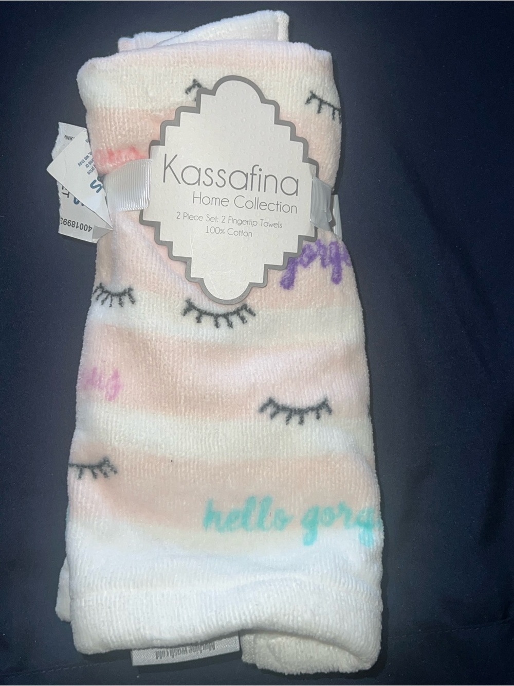 Kassafina Set Of  2 Fingertip Striped Pastel Eyelashes Hello Gorgeous Towels